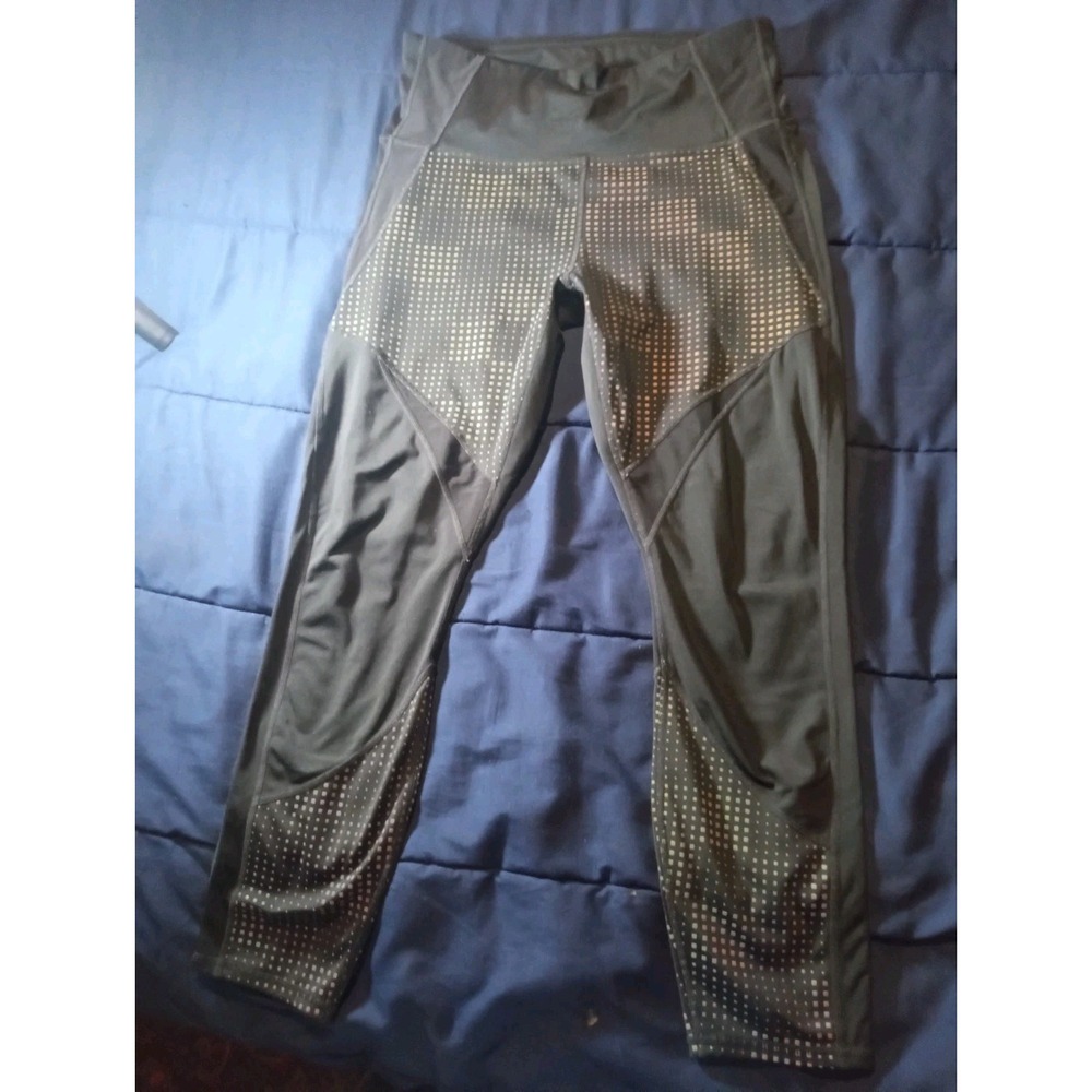 Athleta Aurora Precision‎ Black Leggings size Large rainbow Athletic Run Pride